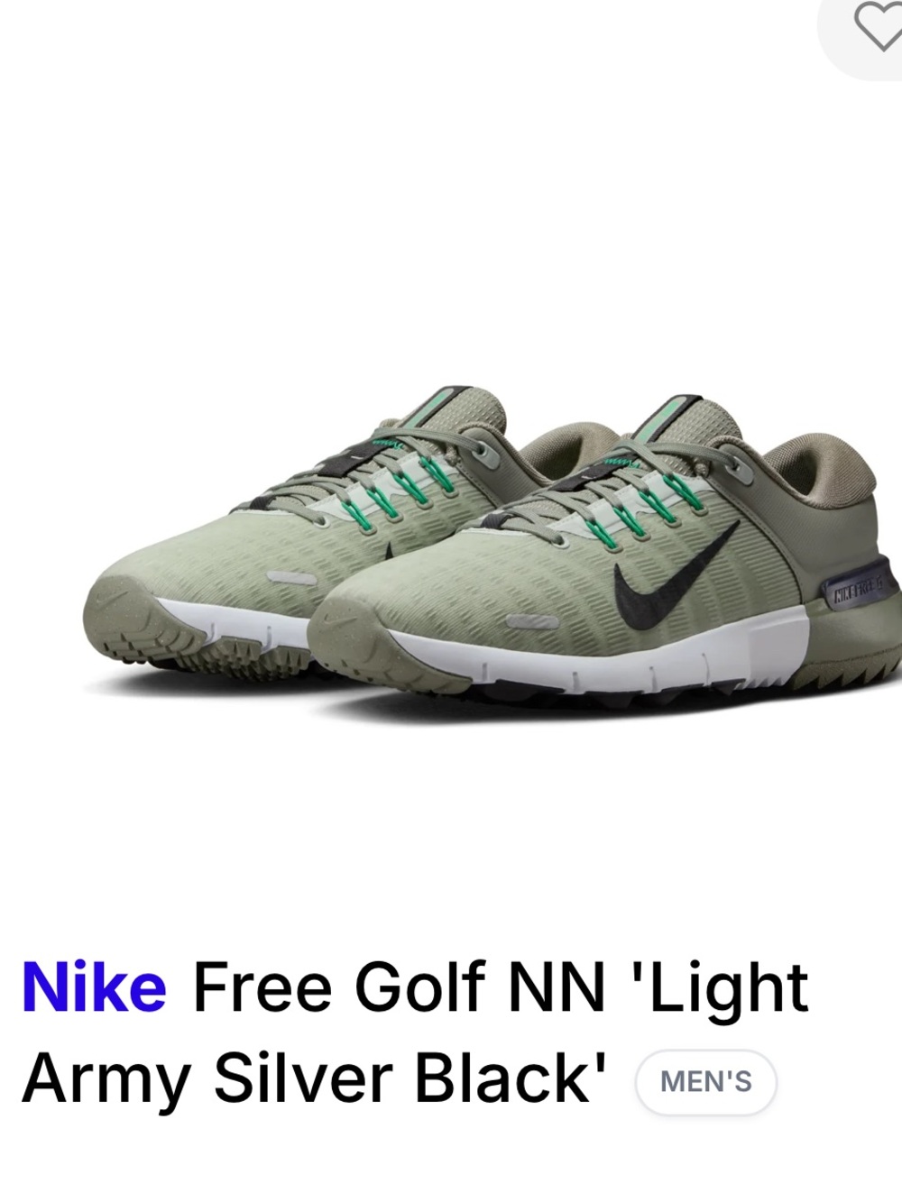 Nike Free Golf NN Light Olive Silver Black Athletic Shoes